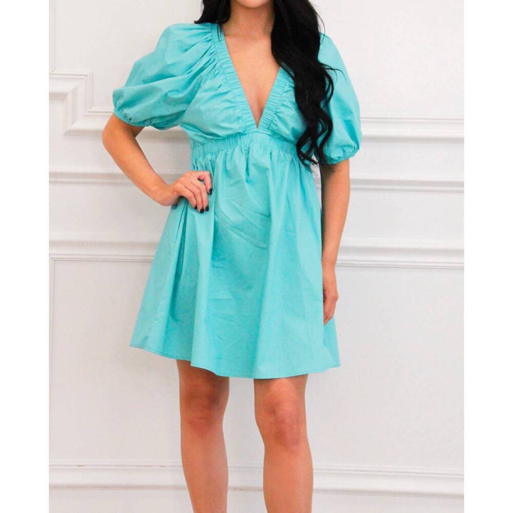 NEW DAY + MOON bowie babydoll dress in aqua blue